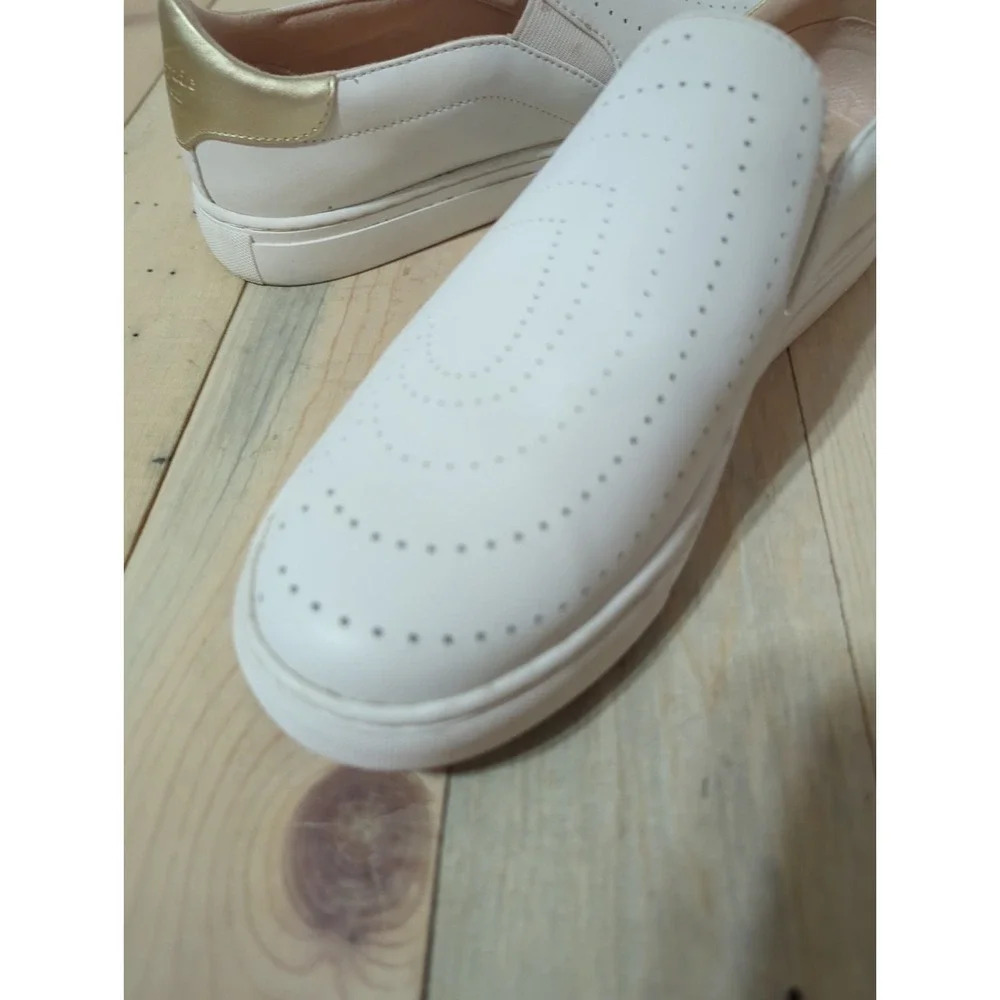 Kate Spade Azores Perforated White Leather Slip On Sneakers 7.5 Spade Design